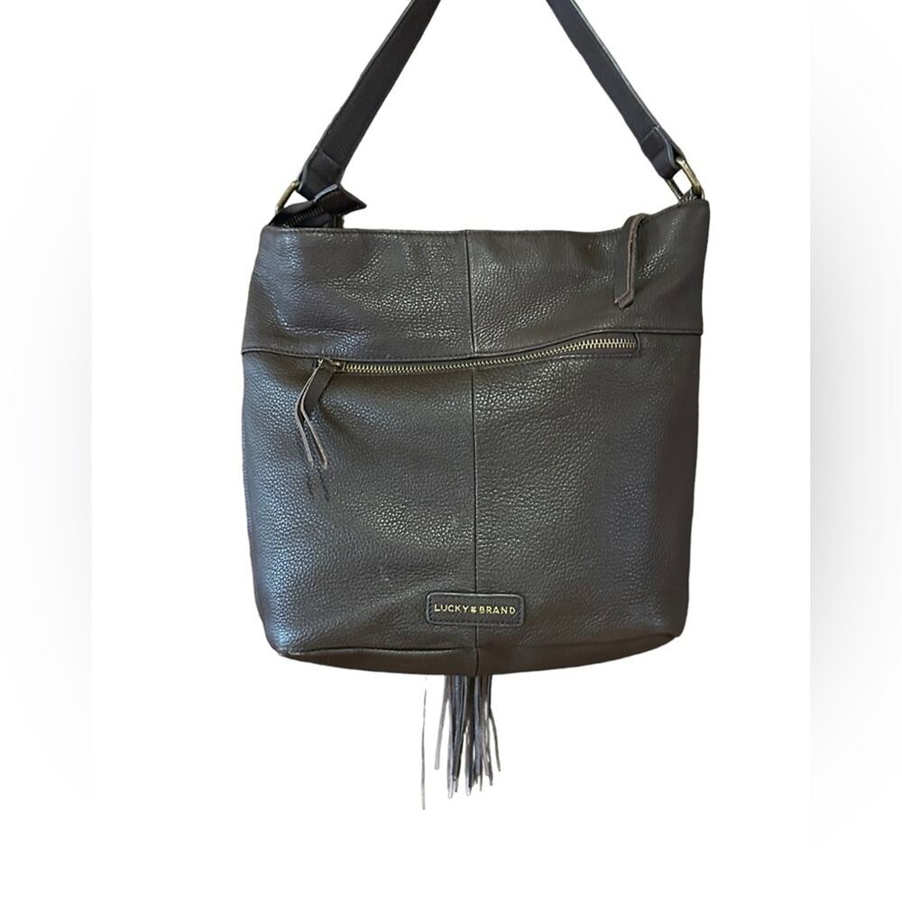 Lucky Brand Bohemian Brown Leather Shoulder Bag with Fringe & Zip Closure - Picture 2 of 13